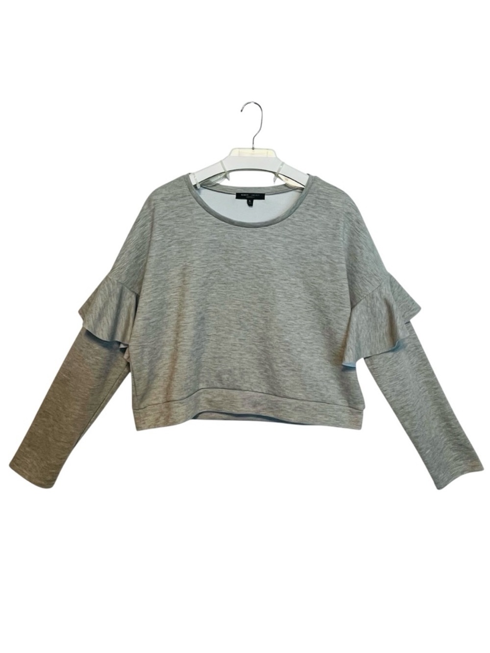 ROMEO + JULIET Couture Gray Cropped Sweatshirt Top Ruffle Sleeve XL
